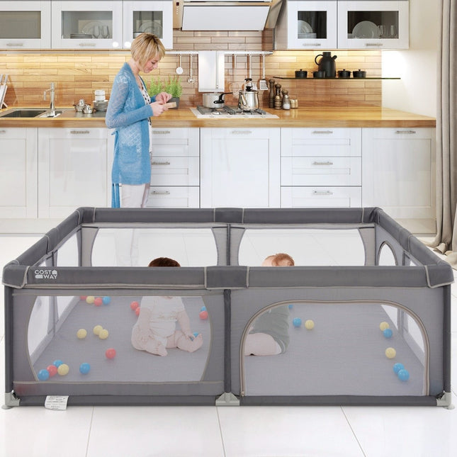 Parc pour bébé avec 50 balles, 2 portes, filet respirant