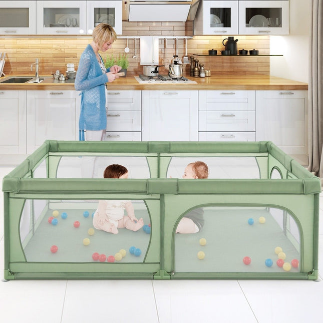Parc pour bébé avec 50 balles, 2 portes, filet respirant et fermeture éclair, vert
