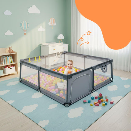 Parc pour bébé avec 50 balles et panier de basket