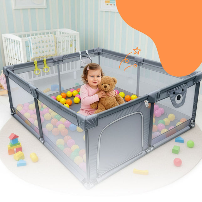 Parc pour bébé avec 50 balles et panier de basket