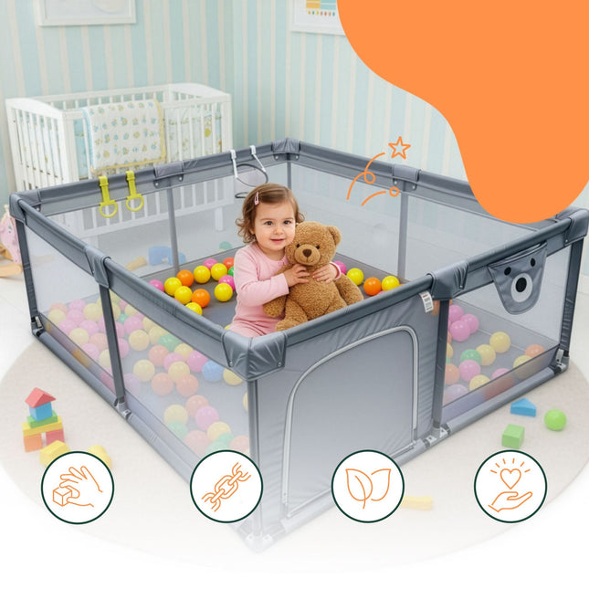 Parc pour bébé avec 50 balles et panier de basket