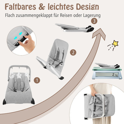Balançoire pliable pour bébé, avec ceinture de sécurité à 5 points, siège à bascule Portable, gris
