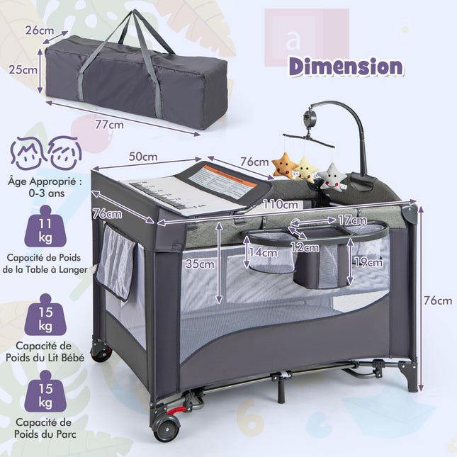 Reisebett 5-in-1 mit Matratze, Wickeltisch