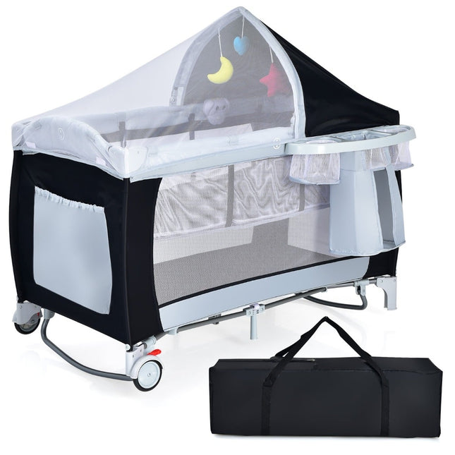 Baby Reisebett mit Einhang, Laufgitter und Wiegefunktion