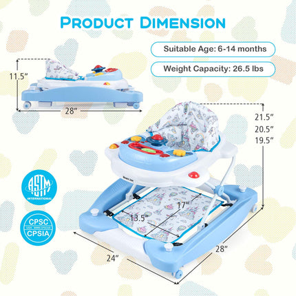 Trotteur pour bébé 6 en 1, pliable, hauteur réglable, plateau musical