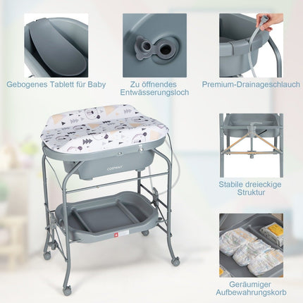 Table à langer avec baignoire Table à langer portable avec housse PVC Gris