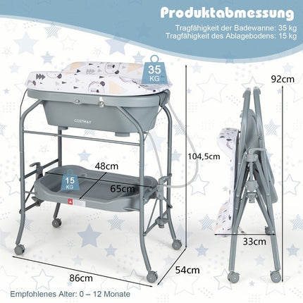 Table à langer avec baignoire Table à langer portable avec housse PVC Gris