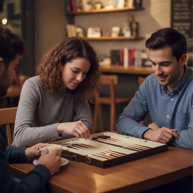Jeu de backgammon avec étui et finition cuir