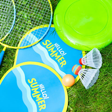 Badminton- & Strandset: 2 Schläger, Federbälle, Frisbee