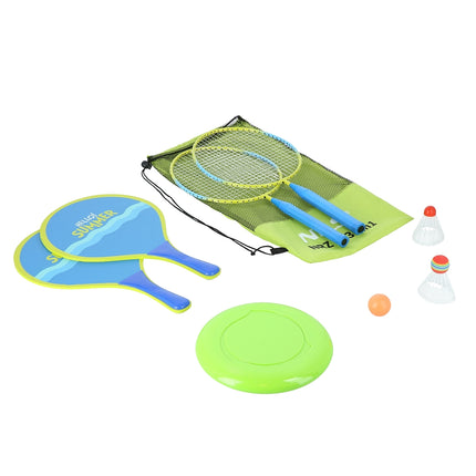 Badminton- & Strandset: 2 Schläger, Federbälle, Frisbee