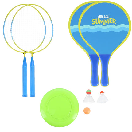 Badminton- & Strandset: 2 Schläger, Federbälle, Frisbee