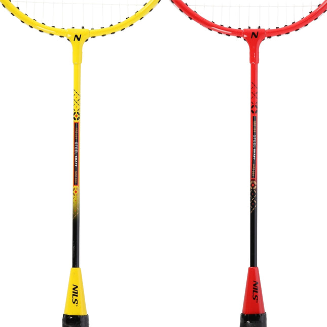 Ensemble de badminton - 4 raquettes, 3 volants en plumes, filet