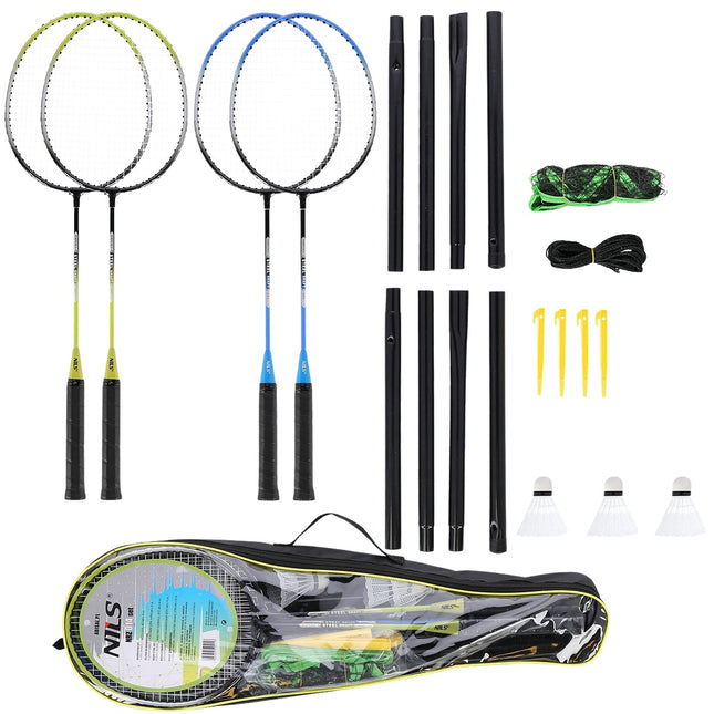 Ensemble de badminton - 4 raquettes, 3 volants, filet et housse