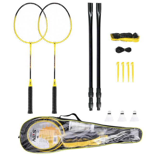 Badminton-Set mit 2 Schlägern, 3 Federbällen, Netz & Abdeckung