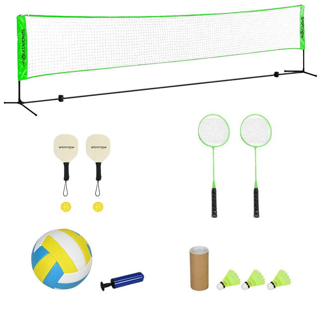 Badminton- und Volleyball-Set mit Netz, Federbällen, 4 Schlägern