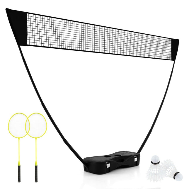 Badmintonnetzständer tragbares Federballspiel mit Schlägern komplettes Badmintonset schwarz
