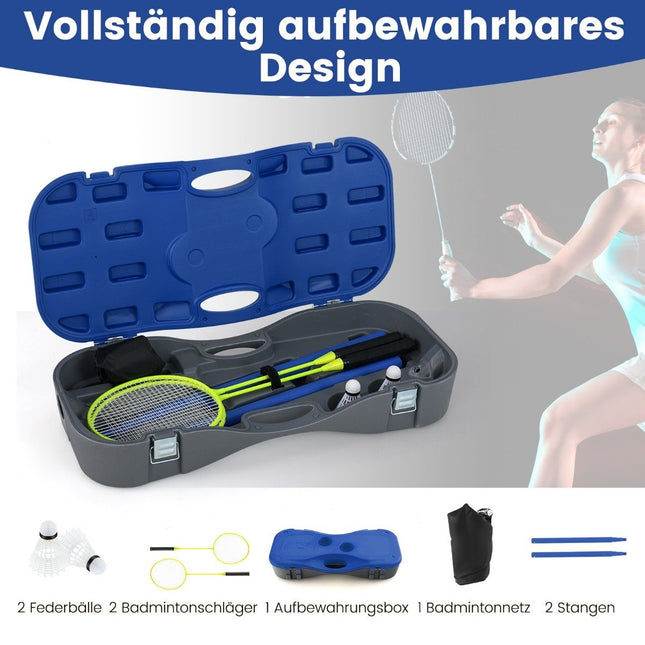 Badmintonnetzständer tragbares Federballspiel mit Schlägern komplettes Badmintonset blau