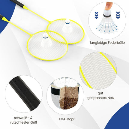 Support de filet de badminton, jeu de volant portable avec raquettes, ensemble complet de badminton bleu