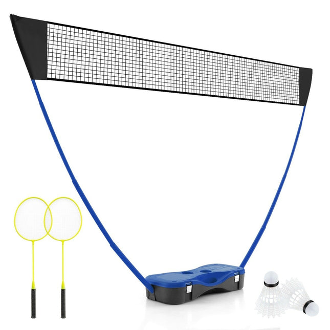 Badmintonnetzständer tragbares Federballspiel mit Schlägern komplettes Badmintonset blau
