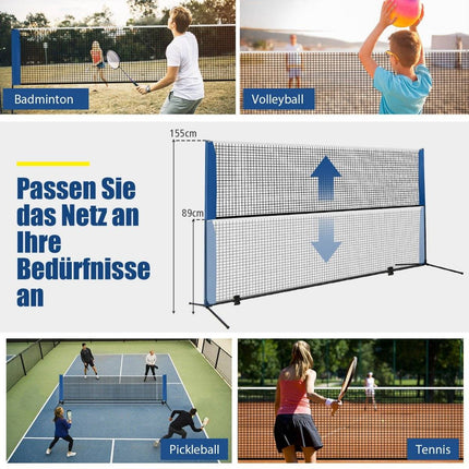 Badmintonnetz mit Ständer, Federballnetz höhenverstellbar mit 2 Federbällen &amp; Tragetasche 420 x 102 x 89-155 cm
