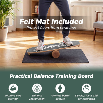 Balance Board Trainer mit Korkrolle, Stoppern, 73x27 cm