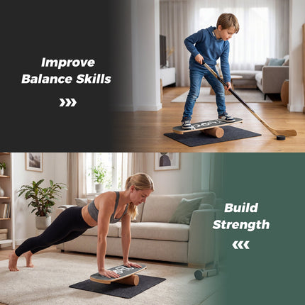Balance Board Trainer mit Korkrolle, Stoppern, 73x27 cm