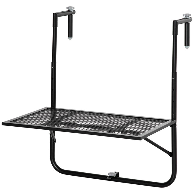 Table suspendue de balcon pliable, réglable en hauteur en 4 directions, en métal, résistante aux intempéries, table d'appoint, table pliante pour balustrade de balcon et de terrasse, table à suspendre 60x40 cm noir