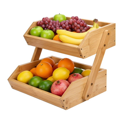 Étagère à fruits à 2 niveaux en bambou - Rangement ouvert pour la cuisine