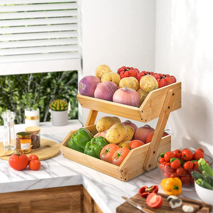 Étagère à fruits à 2 niveaux en bambou - Rangement ouvert pour la cuisine