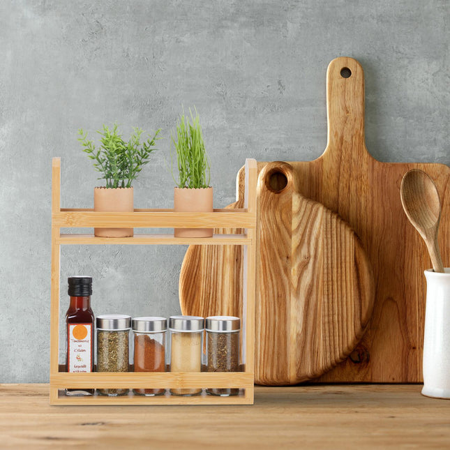 Étagère à épices en bambou à 2 niveaux pour comptoir de cuisine