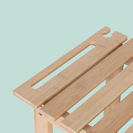 Tabouret de bain en bambou avec étagère et support pour pommeau de douche
