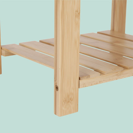 Tabouret de bain en bambou avec étagère et support pour pommeau de douche