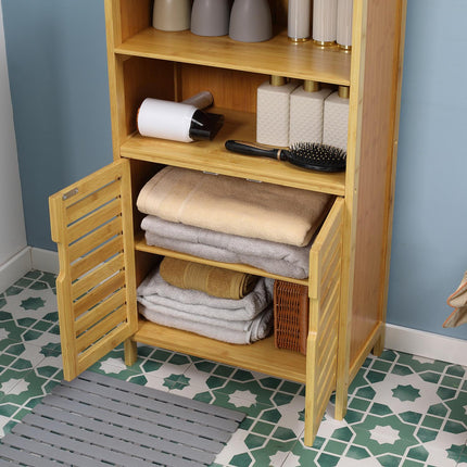 Bambus-Badschrank mit Lamellentüren, Kippschutz-Design