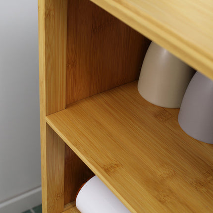 Bambus-Badschrank mit Lamellentüren, Kippschutz-Design