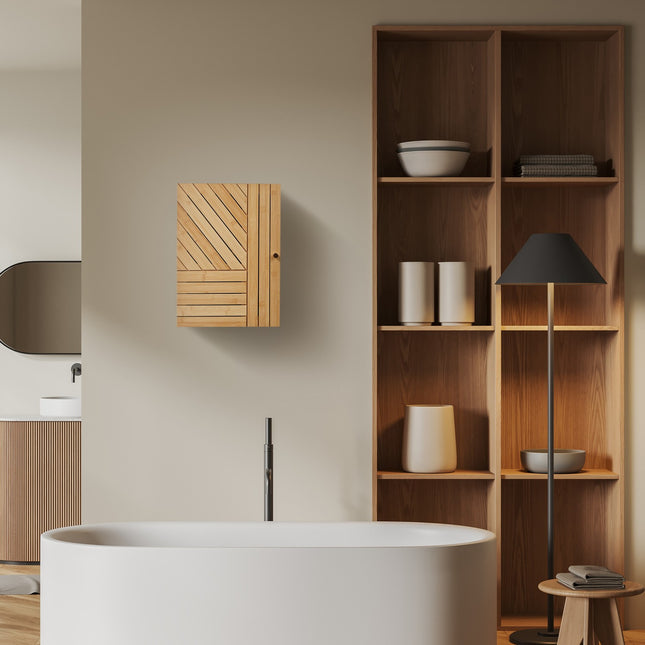 Meuble de salle de bain en bambou avec étagères réglables