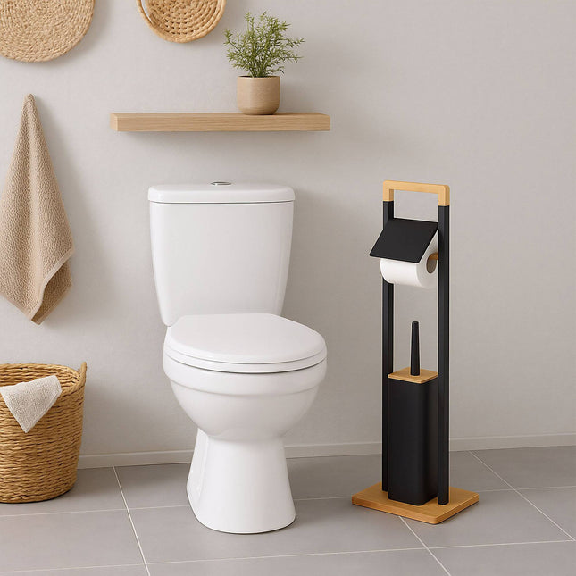 Ensemble de salle de bain en bambou avec brosse et support pour WC