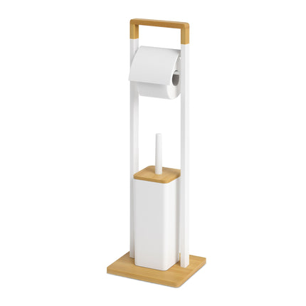 Ensemble de salle de bain en bambou avec porte-papier toilette et brosse