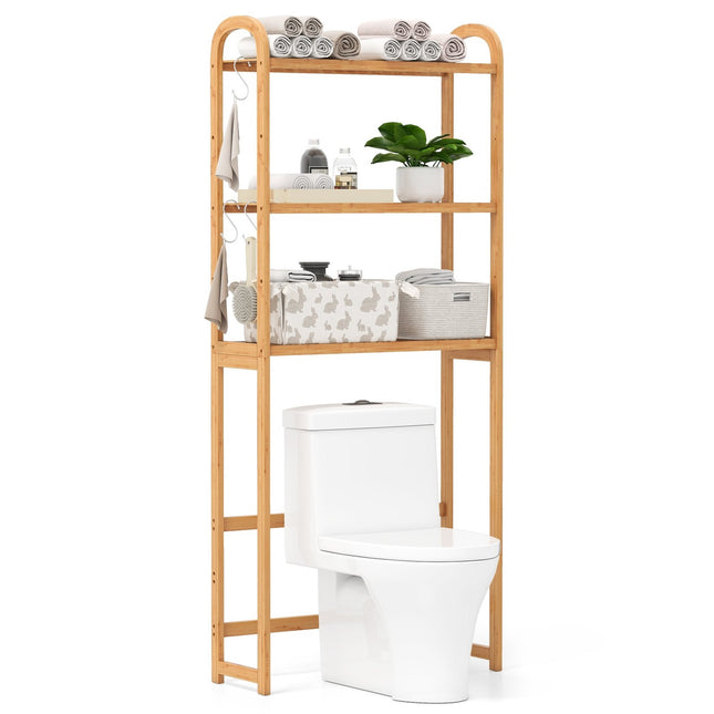 Étagère de salle de bain en bambou - Meuble de rangement à 3 niveaux pour toilettes