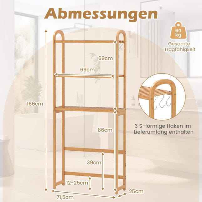 Étagère de salle de bain en bambou - Meuble de rangement à 3 niveaux pour toilettes