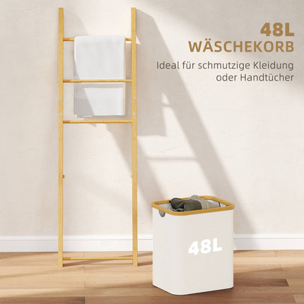 Bambus-Badezimmerregal mit 3 Handtuchstangen & 48L Wäschekorb