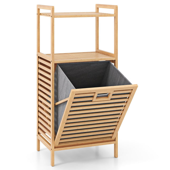 Étagère de salle de bain en bambou avec panier à linge pliable, 2 étagères