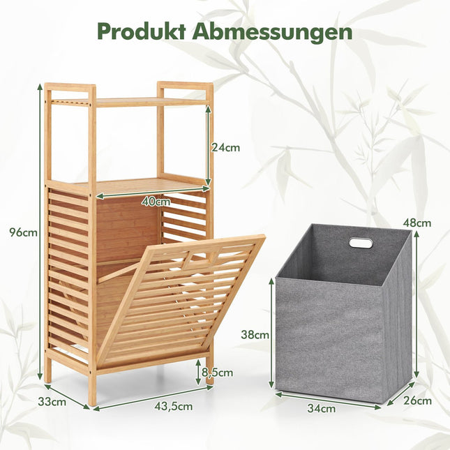 Étagère de salle de bain en bambou avec panier à linge pliable, 2 étagères