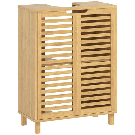 Meuble-lavabo en bambou, étagères réglables, naturel