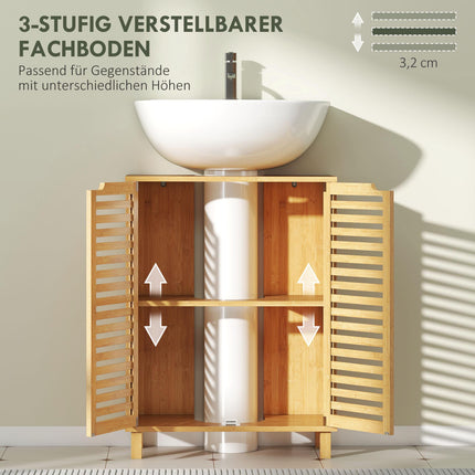 Meuble-lavabo en bambou, étagères réglables, naturel
