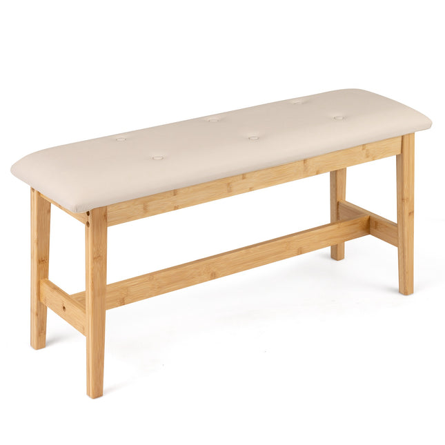 Banc en bambou avec coussin en similicuir, 100 cm, beige