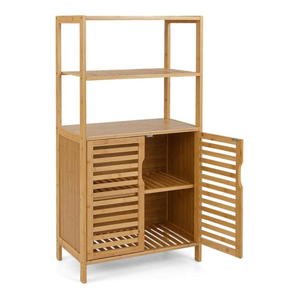 Bibliothèque en bambou avec portes, 4 niveaux, 60 x 33 x 116 cm