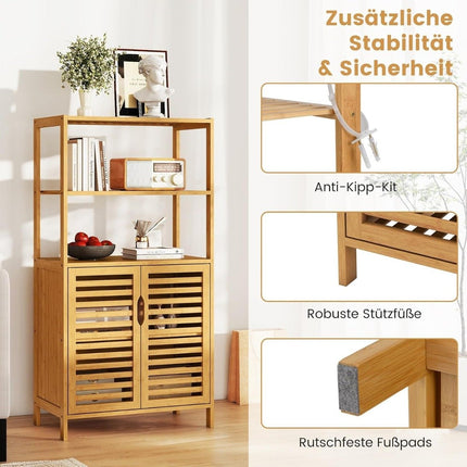 Bibliothèque en bambou avec portes, 4 niveaux, 60 x 33 x 116 cm