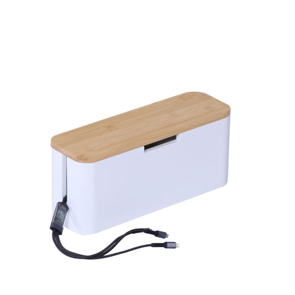 Boîte à câbles en bambou avec couvercle magnétique, compatible avec un câble à 6 prises