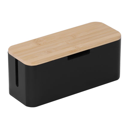 Boîte à câbles en bambou avec couvercle magnétique, compatible avec multiprise à 6 prises