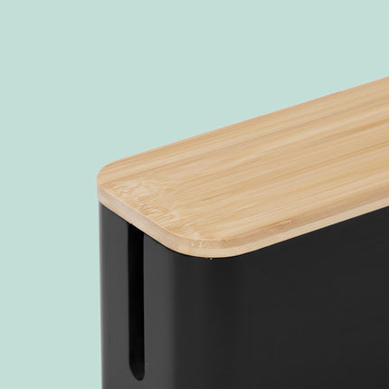 Boîte à câbles en bambou avec couvercle magnétique, compatible avec multiprise à 6 prises